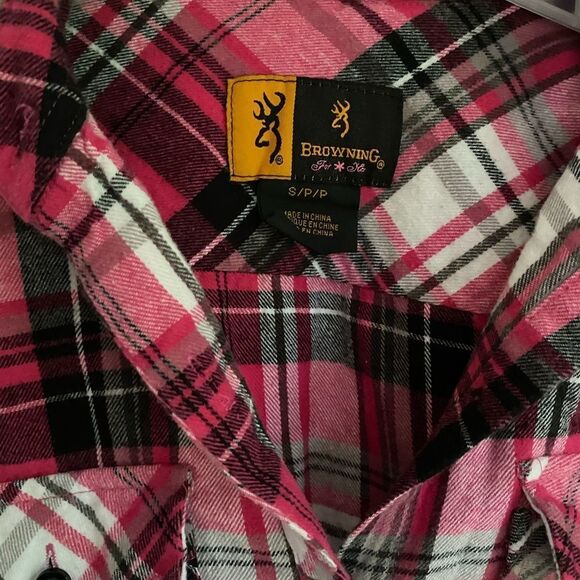 Browning Pink and Black Plaid Button up Blouse Top - Picture 3 of 5